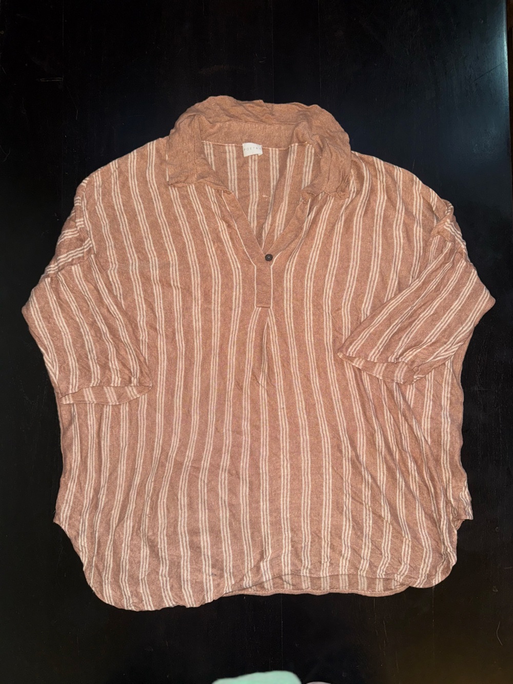Poetry Men's Rust and White Striped Henley Polo